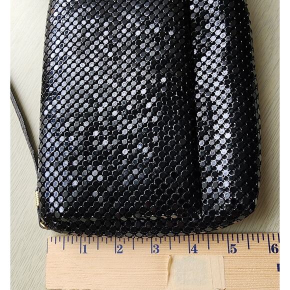 PURSE-HANDBAG-CLUTCH-Black Mesh-Shoulder Strap-Snap Closure-Shiny - Picture 10 of 11
